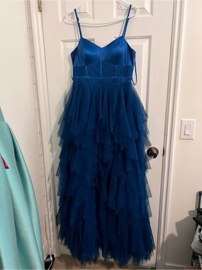 City Studio Royal Blue Tulle Ruffled Spaghetti Strap Prom Dress